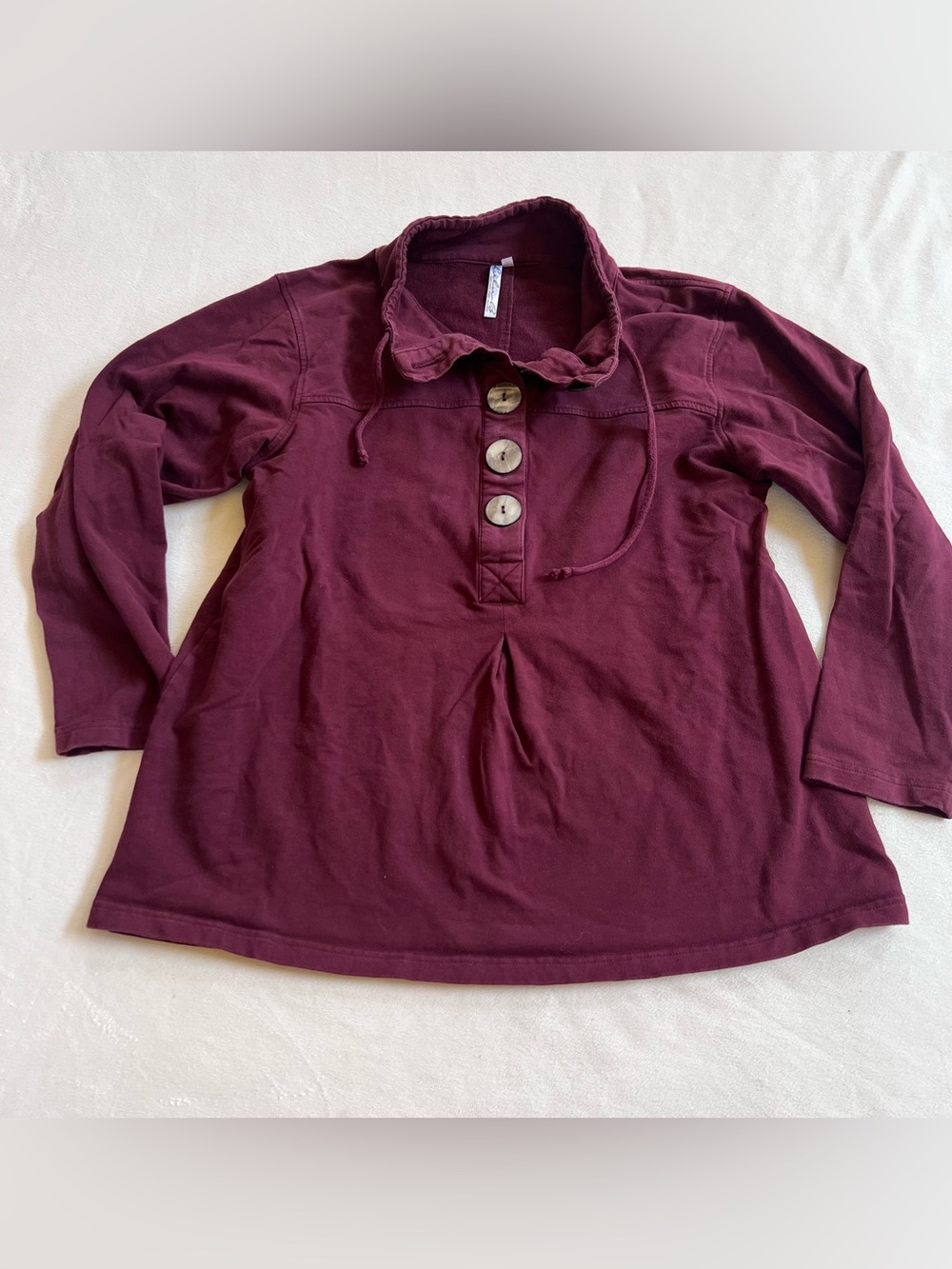 Lulu-B Burgundy Wine Colored Button-Front Funnel Neck Pullover 5 button